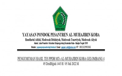 ENGUMUMAN KELULUSAN GELOMBANG 4 PPDB MTs AL-MUHAJIRIN KOBA TAHUN 2022
