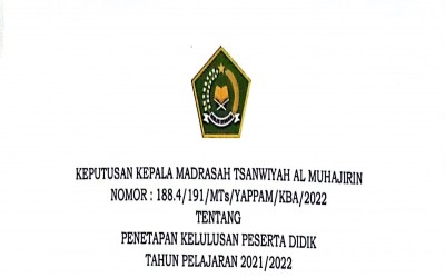 PENGUMUMAN KELULUSAN KELAS IX MTs AL-MUHAJIRIN KOBA TA. 2021/2022