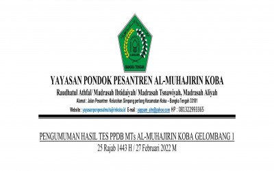 PENGUMUMAN KELULUSAN GELOMBANG 1 PPDB MTs AL-MUHAJIRIN KOBA TAHUN 2022